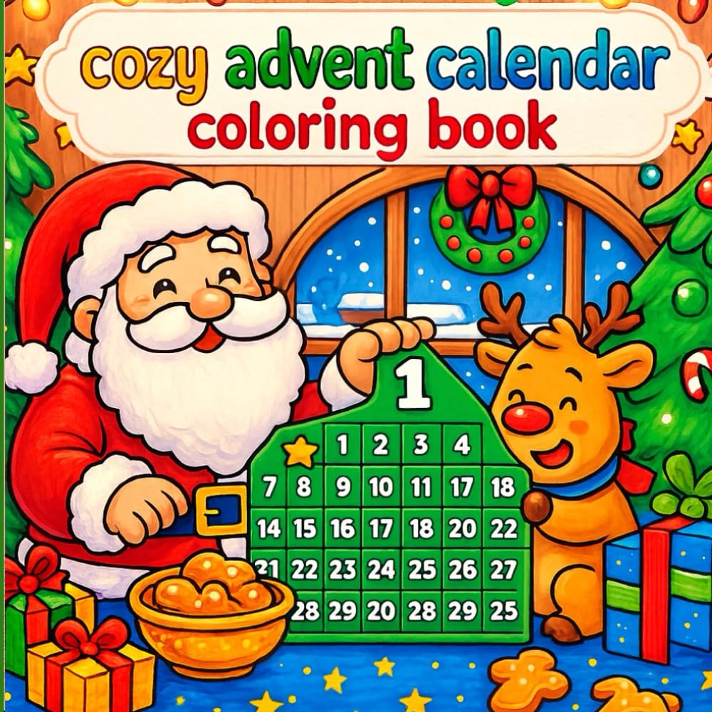 Cozy Advent Calendar Coloring Book: 24 Cute and Relaxing Holiday Moments to Color