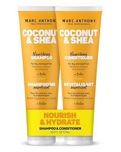 Marc Anthony Volumizing Shampoo and Conditioner Set with Coconut Oil & Shea Butter - Nourishing & Hydrating Haircare Infused with Biotin for Dry & Damaged Hair - Restore Moisture & Protects Hair - Coconut and Shea - 8.4 Fl Oz (Pack of 2)
