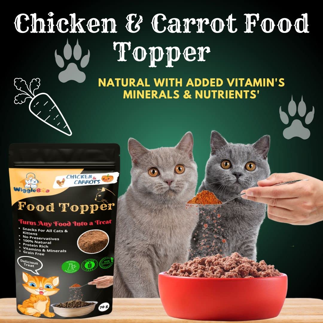 WiggleBoo Magical Cat Food Topper || Joy of Best Taste || Chicken & Carrot Flavour || Grain Free & Protein Rich || Anti Oxident || 70g 1