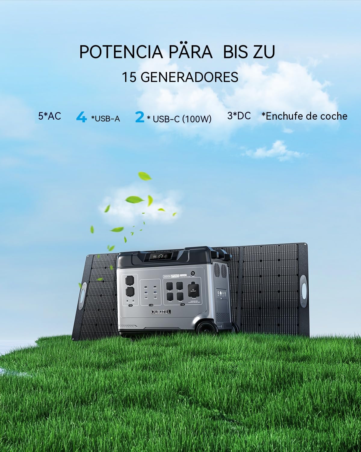 OUKITEL P5000PRO Estación de Energía Portátil 5120Wh Generador Solar 4000W Gran Capacidad Fuente de Reserva Máx Carga Solar 1000W Para Obras Autocar Cortes De Luz Largos