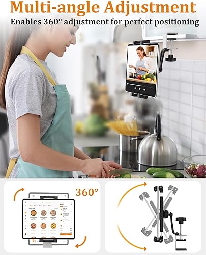 Miniatura 2 de Soporte para tablet debajo del gabinete, soporte para tableta de cocina con base de abrazadera de metal Sdurdy, soporte para tableta de escritorio