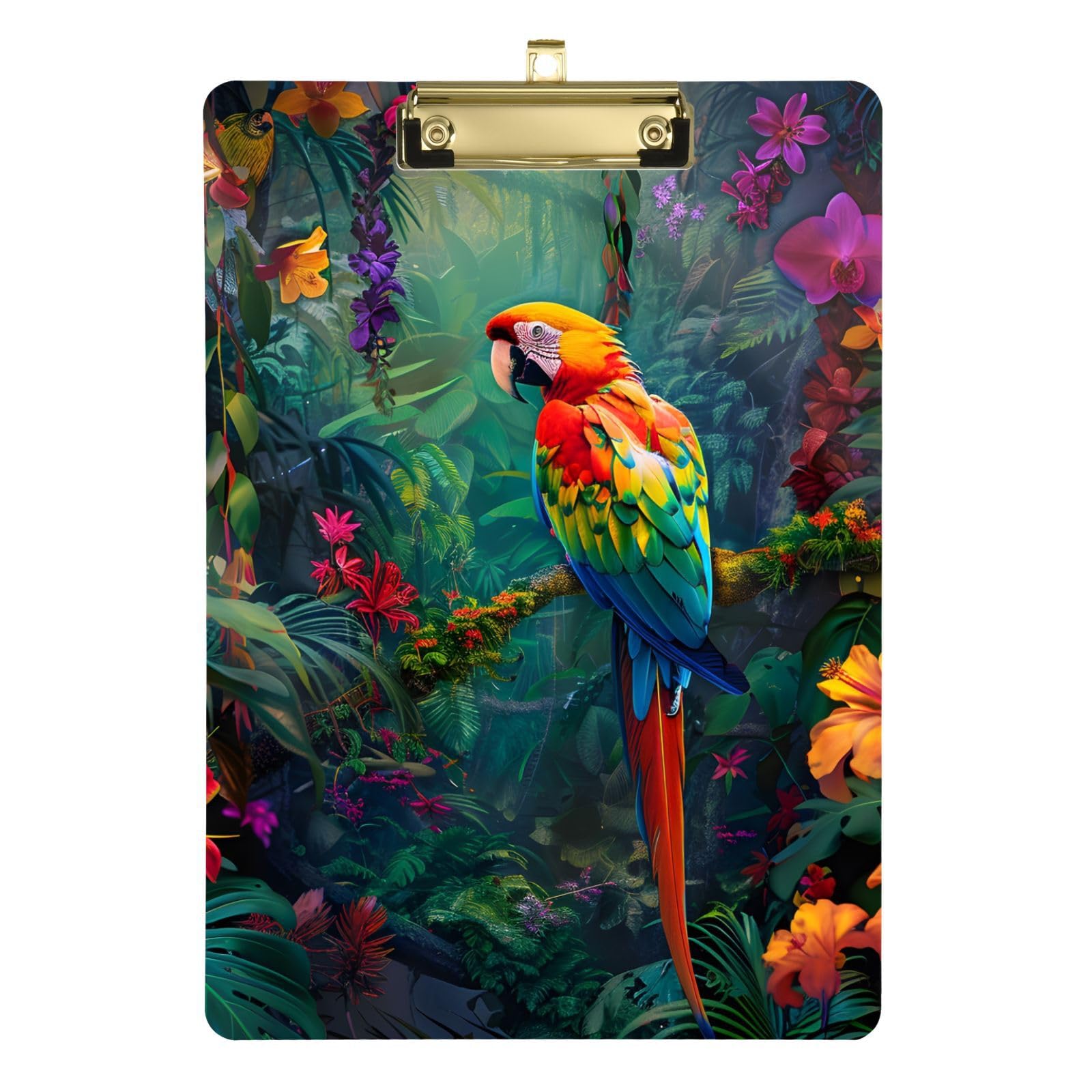 JIPONI Parrot Macaw Tropical Clipboard, Clipboards with Low Profile Gold Clip, A4 Letter Size Clip Board for Nurses Student Teacher Women, 12.5"x9" in