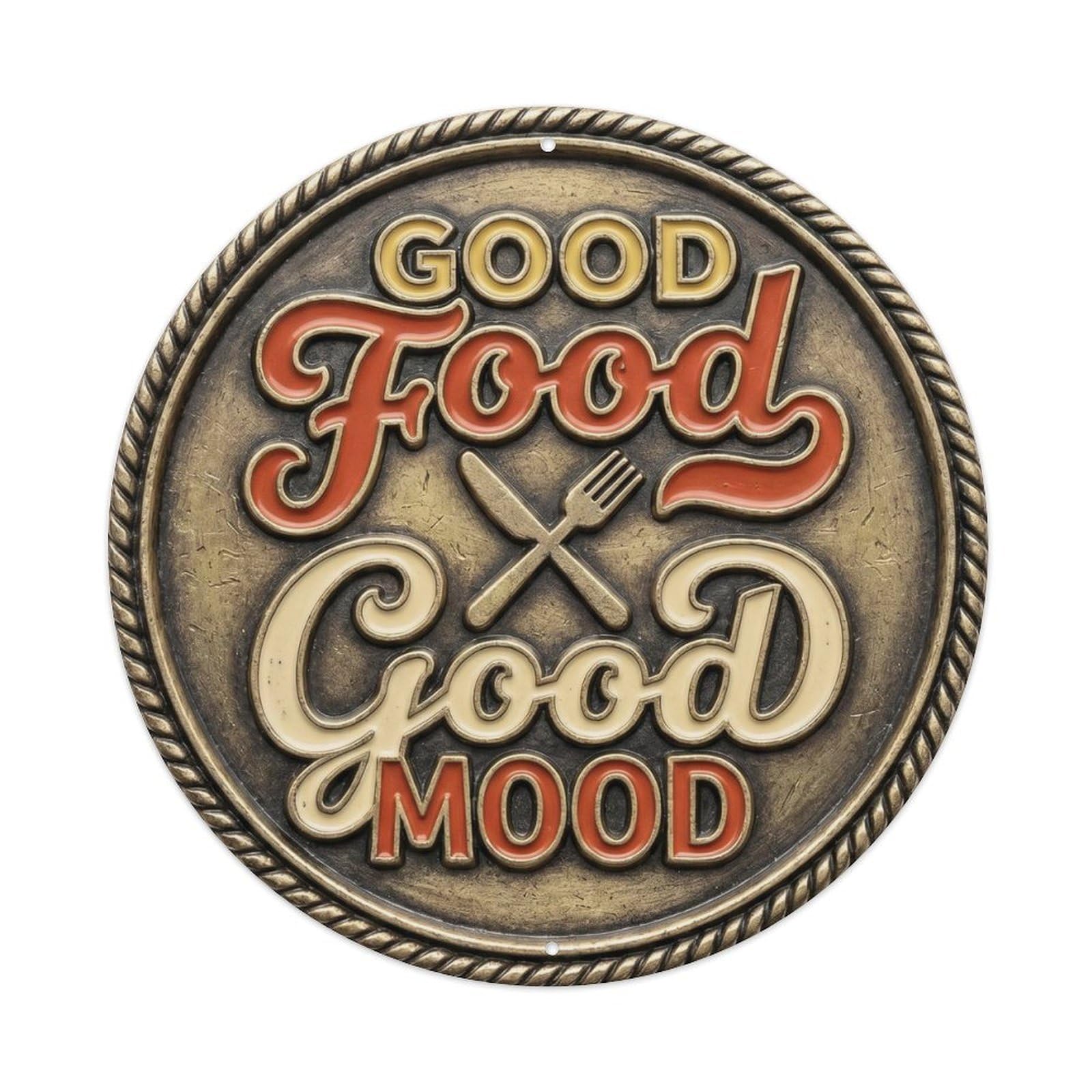 Good Food Good Mood Vintage Dining Ornament Retro Slogans Vintage Metal Tin Sign Plaque Wall Decor for Cafe, Club Bar, Office, Garden Metal Poster 8x8Inch