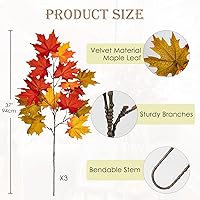 Vista 3 de Briful Ramas artificiales de hojas de arce de 37 pulgadas, arbustos de hojas de arce falsas, hojas de arce artificiales de terciopelo otoñal, espray