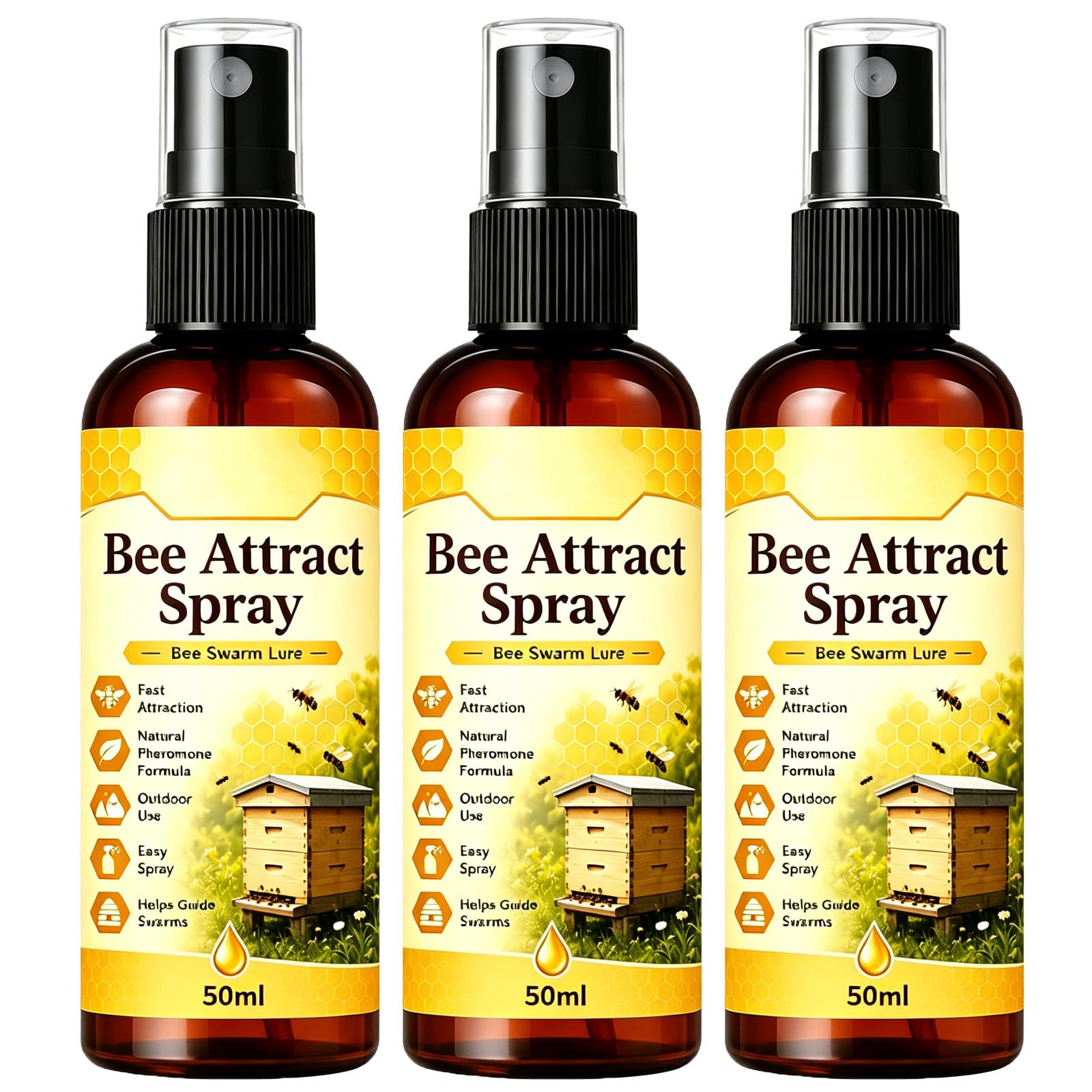 Natural Outdoor Bee Attractant Spray, Bee Swarm Lure for Honey Bees Hive Catching, Natural Bees Hive Attractant, Easy-to-Use Beekeeping Spray Helps Guide Swarms Outdoors, 50ml (3Pcs)