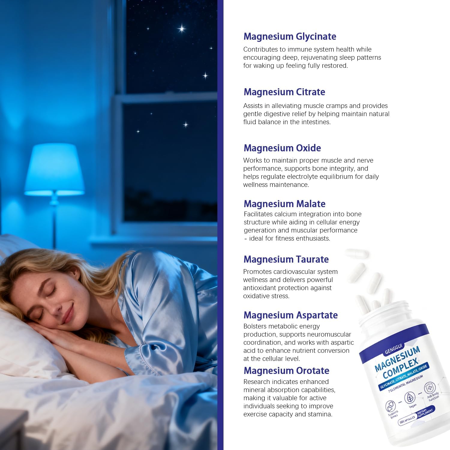 Magnesium Complex 7 Elemental Supplement 1000mg | Glycinate, Citrate, Malate for Easy Absorption | Supports Sleep, Energy, Muscle Recovery & Stress Relief | Vegan Non-GMO, 90 Capsules - Image 4