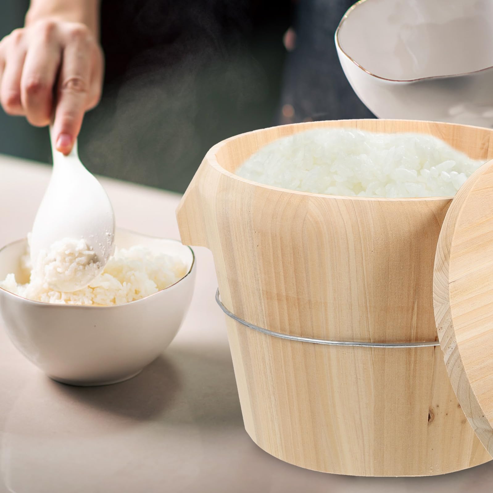 Sosoport Vaporiera per Riso in Legno, Wooden Steaming Bucket, Secchio al Vapore per Cucina, Superficie Liscia senza Bave, Uscita Vapore Rapida, per Uso in Cucina e Ristoranti