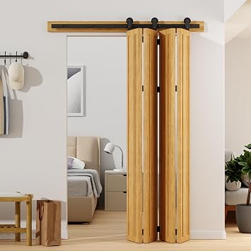 TSMST 8FT/96 Bi-Folding Sliding Barn Door Hardware Kit,Top Mount for 4 Doors,Quietly Simple and Easy to Install, Heavy Duty No Doors, Hardware Only