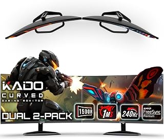 Kado 27" Class Dual Gaming Monitor Setup - 2-Pack 27" Curved 1500R 240Hz 1ms 1920x1080 Computer Monitor, Parallel Gaming AMD FreeSync Premium Panoramic, VESA Mount HDMI DisplayPort Built-in Speakers