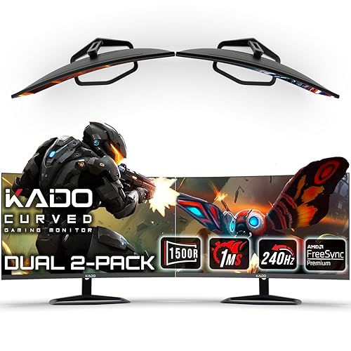 Kado 27" Class Dual Gaming Monitor Setup - 2-Pack 27" Curved 1500R 240Hz 1ms 1920x1080 Computer Monitor, Parallel Gaming AMD FreeSync Premium Panoramic, VESA Mount HDMI DisplayPort Built-in Speakers - 240Hz 2-Pack Dual Set