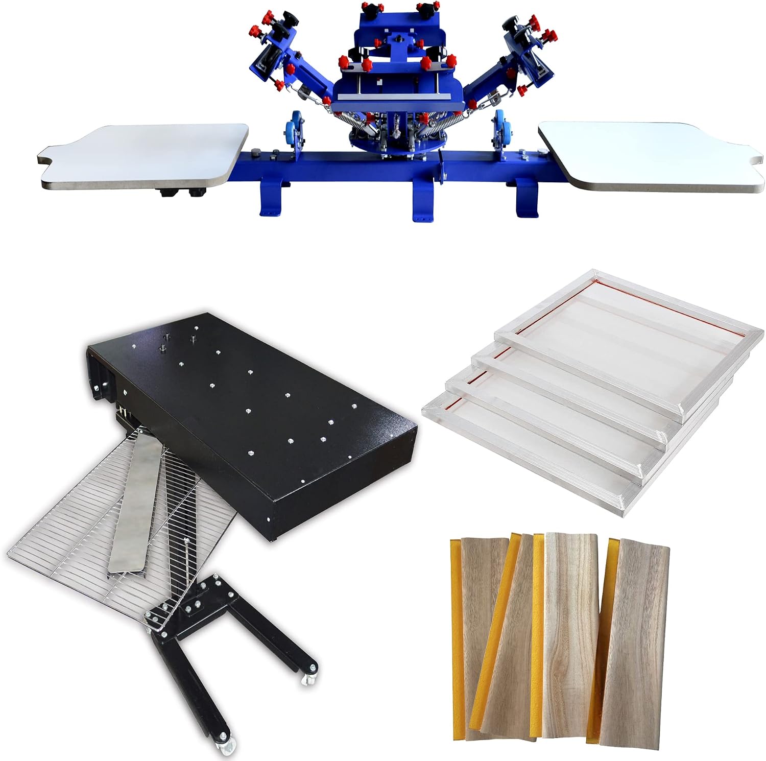 INTSUPERMAI 4 Color 2 Station Screen Printing Kit Micro-Adjust Silk Printing Press wih Flash Dryer Squeegees Frames T-Shirt Hobby DIY Silk Screen Printing Kit