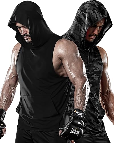 DRSKIN 2 or 1 Pack Men's Hooded Tank Tops Bodybuilding