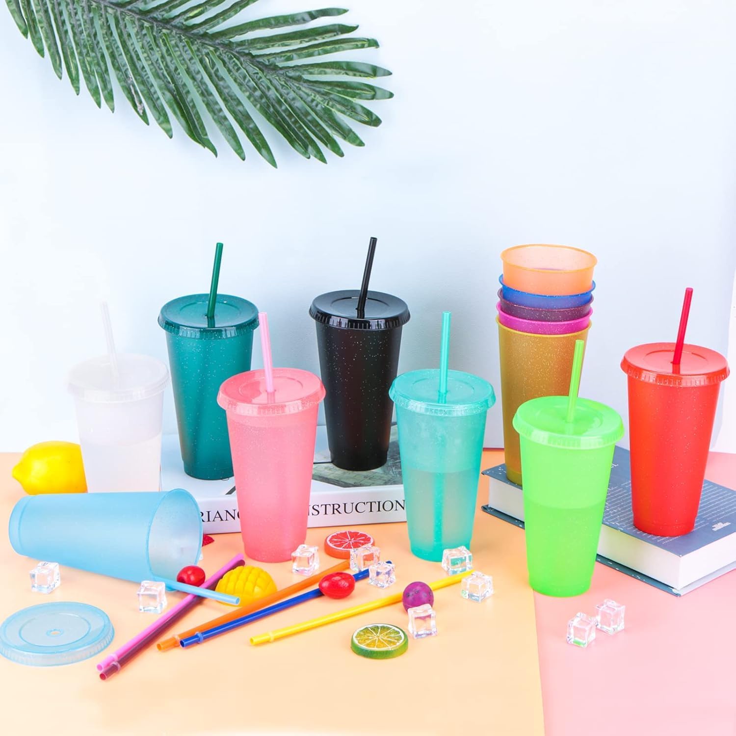 36 Pcs Plastic Tumblers with Lids and Straws, Reusable Colorful Plastic Cups for Parties, Birthdays, Iced Coffee, Travel, Cold Drink Bulk Tumblers (24 oz) - Image 4