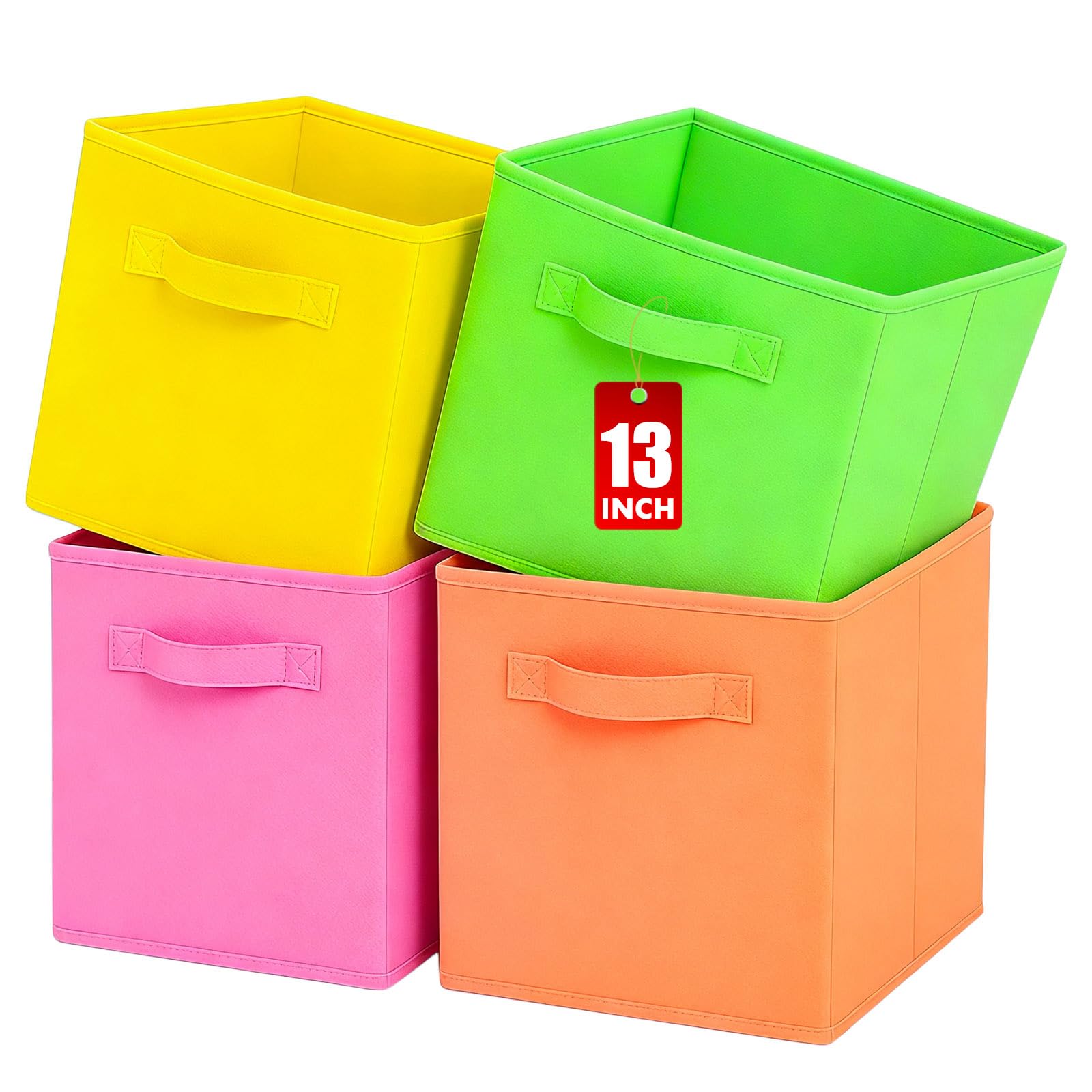 Pinkgarden Storage Box, Collapsible Fabric Storage Cube with Handles for Home, Kids Room, Closet and Toy Organization,Pack of 4, 33 x 33 x 33 cm, Mix Color D