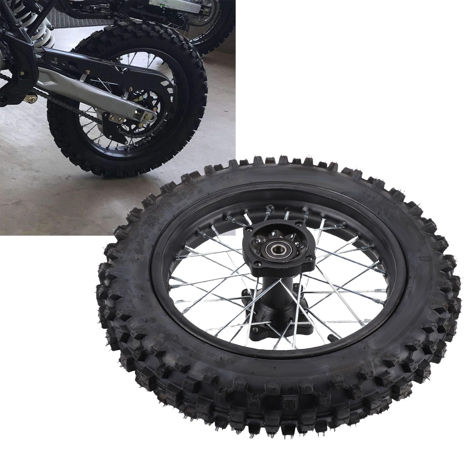 aqxreight 12-calowy zespół Opony na felgę Tylnego Koła, Opona Wymienna 80/100 12 z łożyskiem 15 Mm, do Apollo SSR XR CRF Dirt Pitbike Kayo TSD 110 TD 125