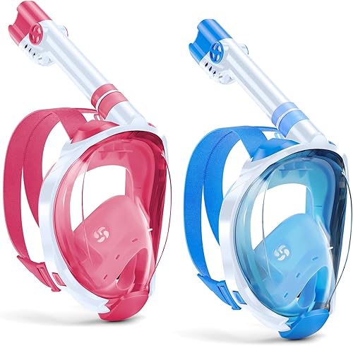 WSTOO Kids Full Face Snorkel Masks,Suitable for Beginners Dry Top Snorkeling Gear,Can Your Mouth or Nose to Breathe,180 Degrees Panoramic