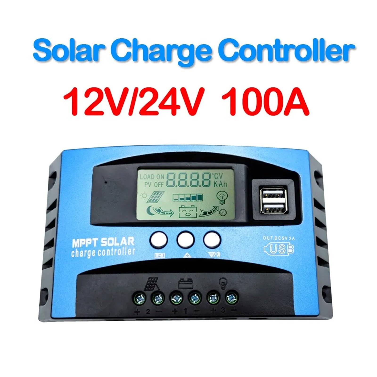 Regolatore di Carica Pannello Solare, Regolatore di Carica Solare MPPT 30A 40A 50A 60A 80A 100A Display LCD 12V 24V Auto Dual USB Regolatore di Carica e scarica Solare(100A)