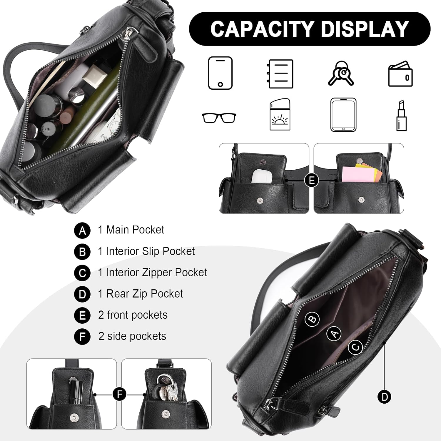 APHISON Shoulder Bag for Women, Vegan Leather Purses Bags for Ladies Trendy, Multi Pockets Handbags