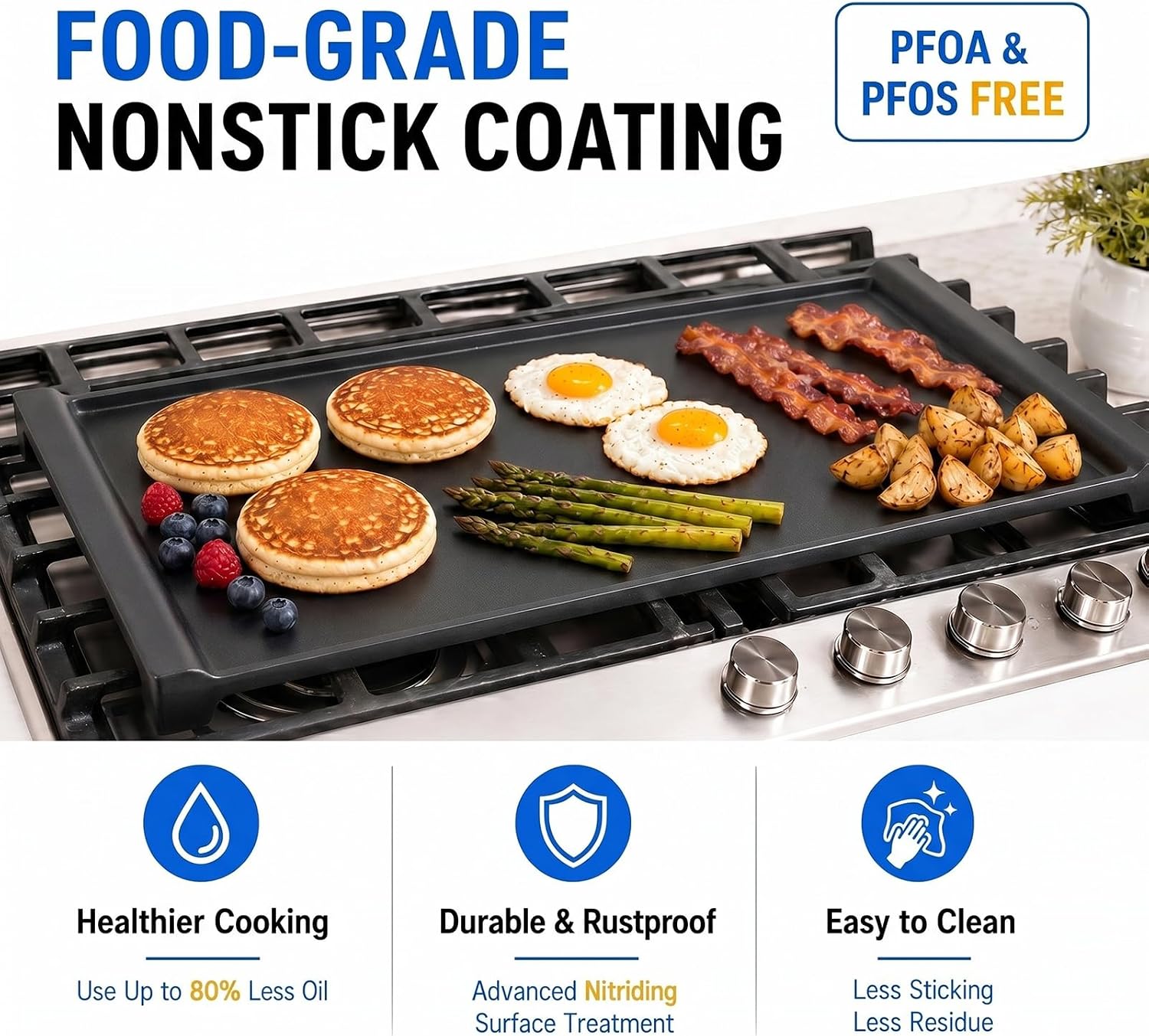 Upgraded WB31X24738 Cast Iron Griddle Replacement Compatible with GE Gas Range Stove Cooktop, WB31X49806 WB31X24998 Center Griddle Plate, Nitrided Nonstick Flat Top Pan, 19.5 x 9 in