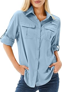 Women's UPF 50 Long Sleeve Sun Protection Shirt | Quick Dry Safari Hiking Blouse