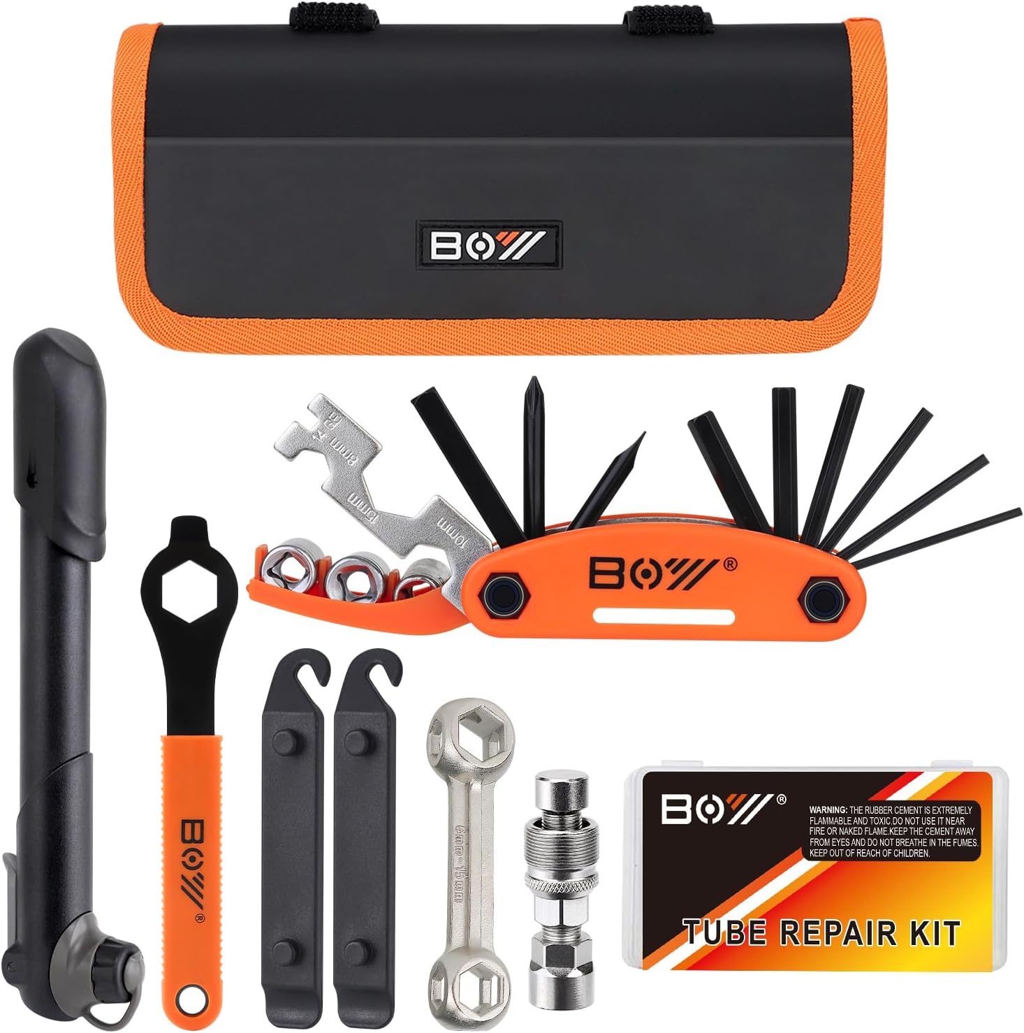 Bicycle Repair Bag & Bicycle Tire Pump, Home Bike Tool Portable Patches Fixes, Fixe, Inflator, Maintenance for Camping Travel Essentials Tool Bag Bike Repair Tool Kit Safety Emergency All in One T