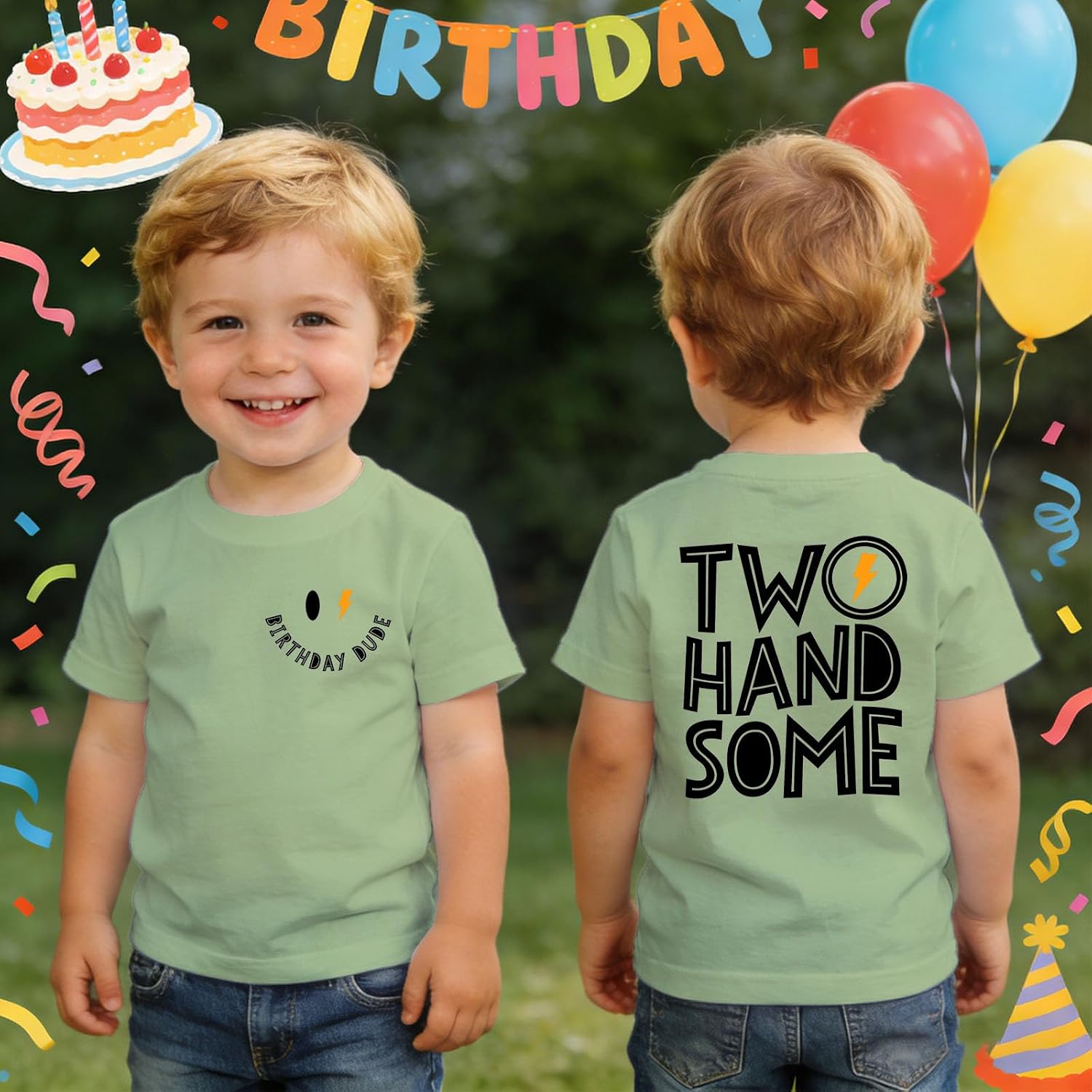Two Handsome T-Shirt Birthday Boy Shirts 2nd Boys B-Day T-Shirt Birthday Outfits Tees Gifts 2 Years Old Party Tops