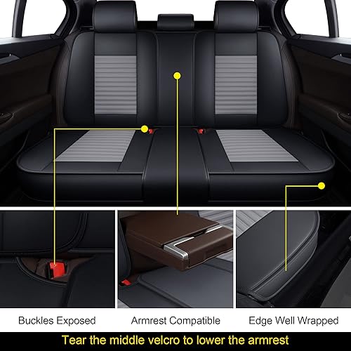 Miniatura 83 de LINGVIDO - Fundas de piel sintética con respaldo para asiento de automóvil, transpirables, impermeables, universal y antideslizante, para SUV, Beige