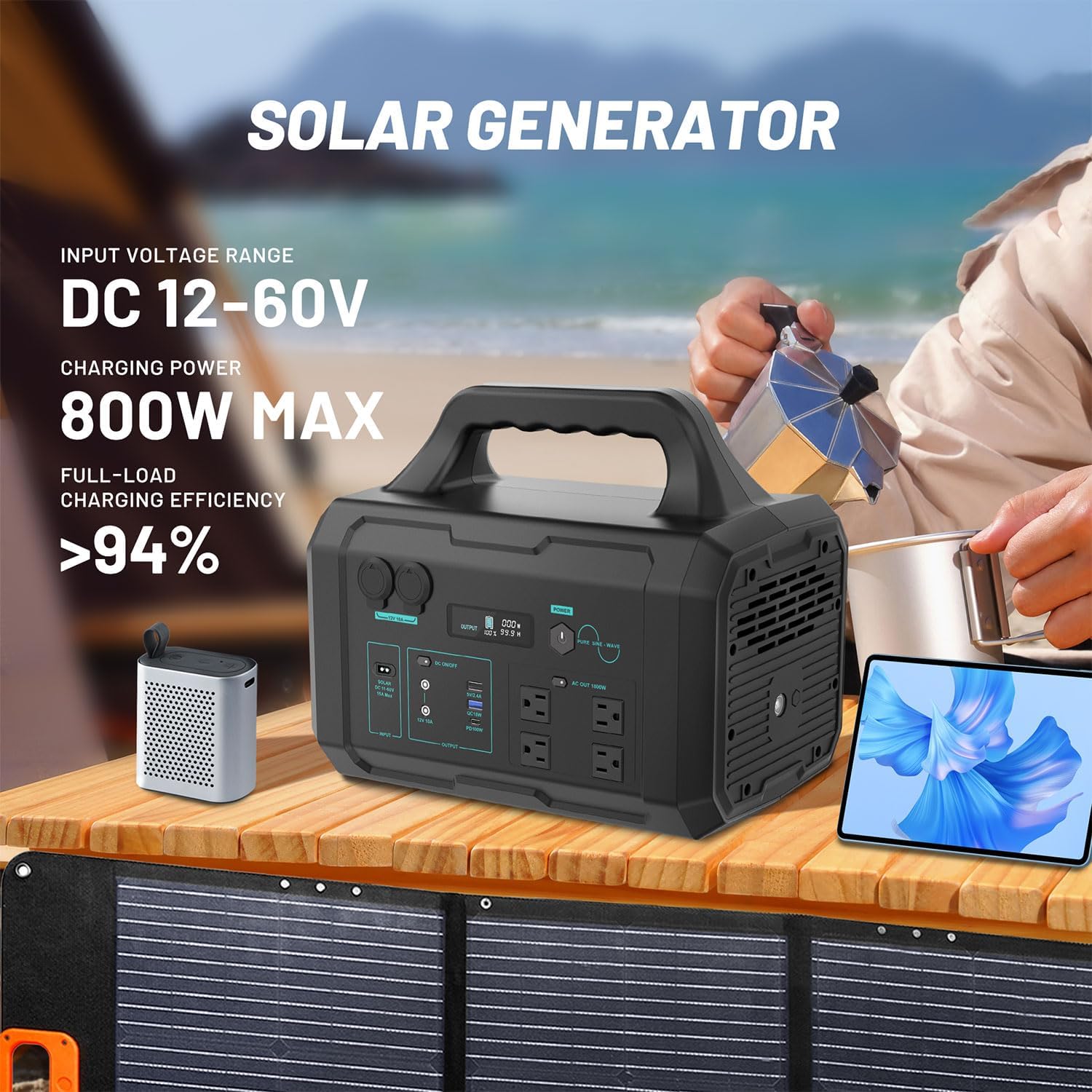 1800W Portable Power Station with Solar Panel Included & 30W Type C Charge, 120V AC OutletPowered Generator with 1024Wh LiFePO4 (LFP) Battery for Home Outdoor Camping RV Travel