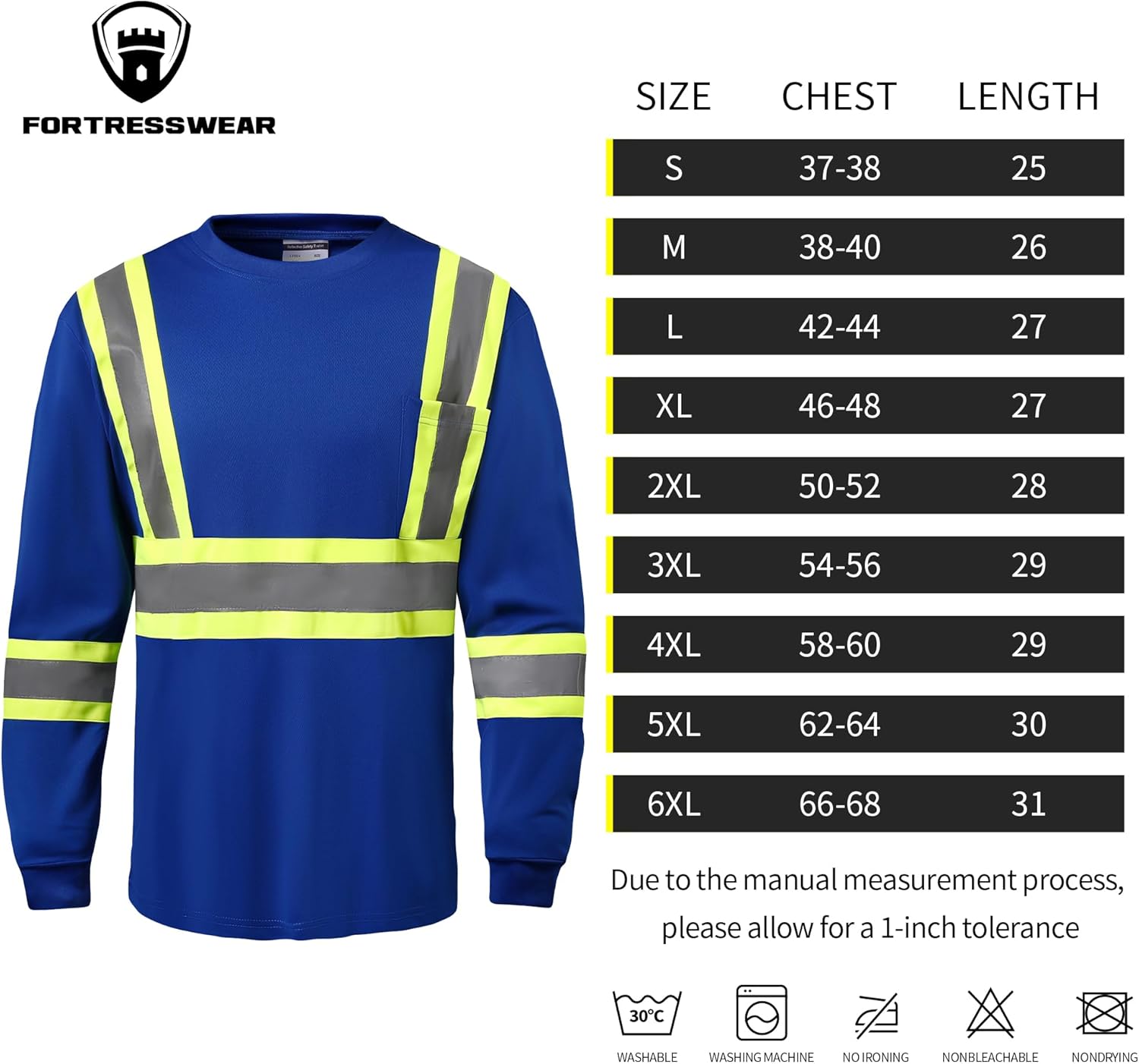 High Visibility Safety Shirts for Men, Hi Vis Class 3 Long Sleeve Reflective Construction Shirts - Image 7