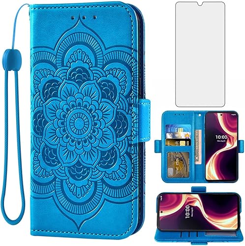 Asuwish Funda para teléfono Boost Mobile Celero 5G Plus de 7 pulgadas 2023 con protector de pantalla de vidrio templado y soporte de cuero para