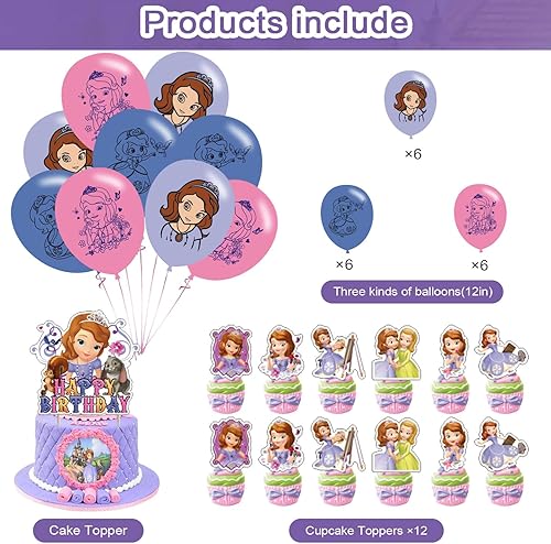 Miniatura 3 de Decoración de fiesta de cumpleaños de la princesa Sofía, la princesa Sofía, incluye pancarta de cumpleaños con temática de princesa, decoración de