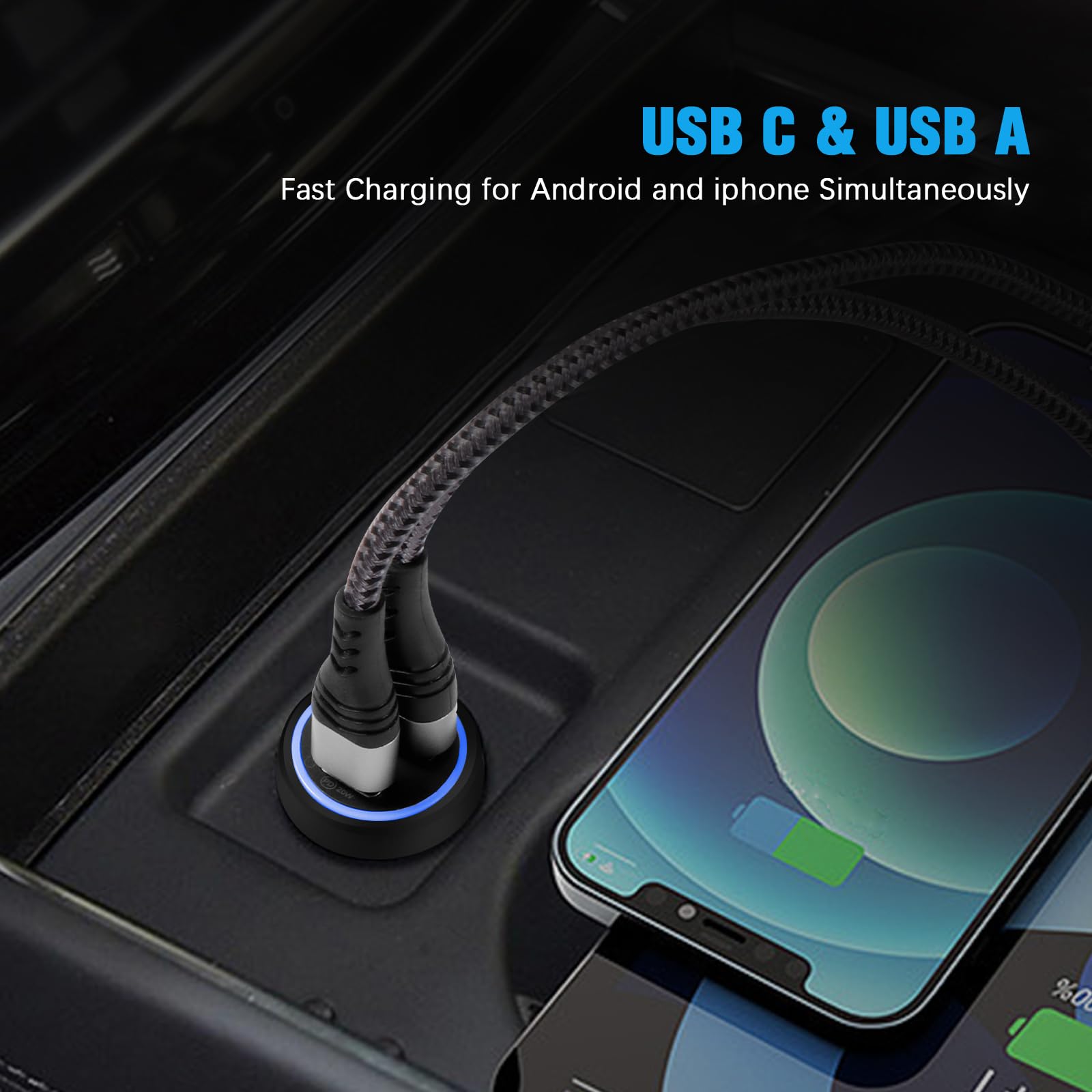 Hoppac Caricabatterie Auto, Caricatore Presa USB C Fast Charge, Doppia Porta, Accessori Accendisigari QC 18W, PD 20W Caricabatterie Per iphone Pro/Max14/13/12/Samsung/Huawei/Xiaomi