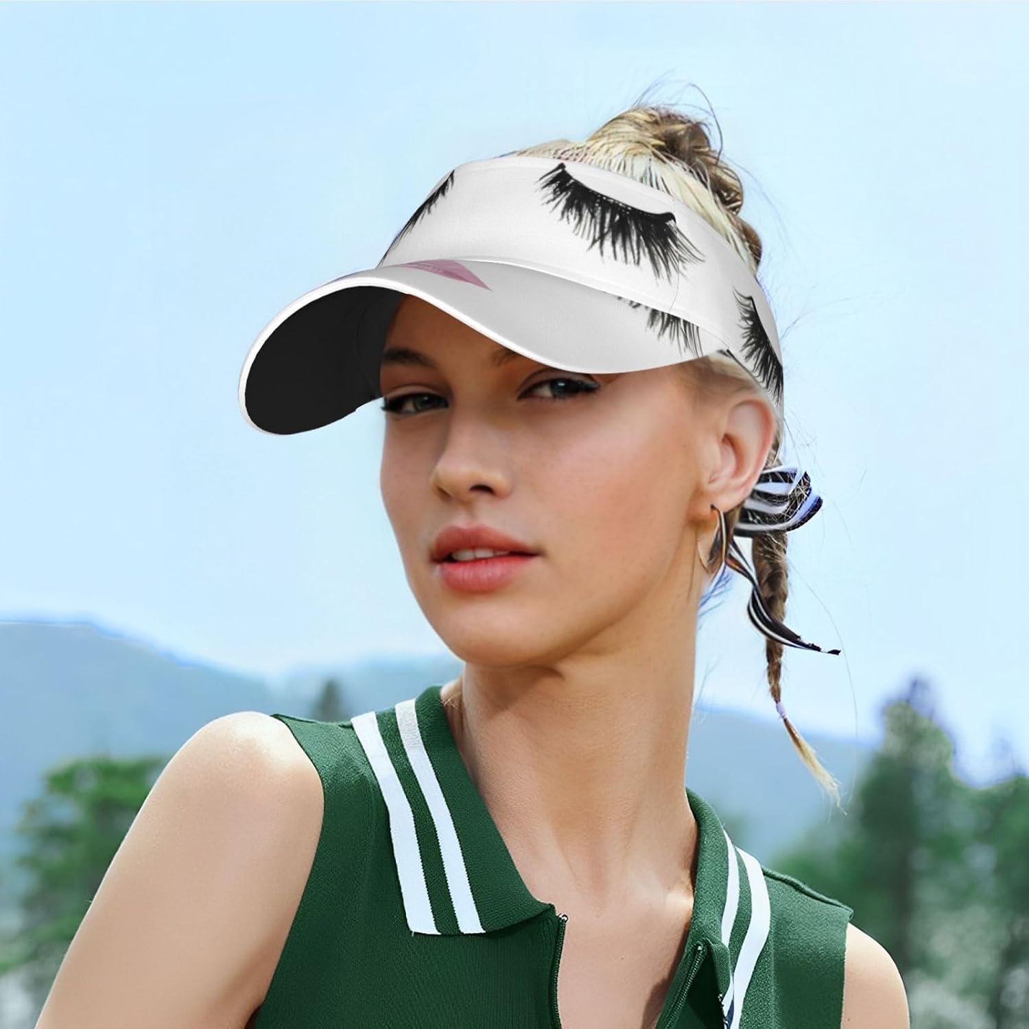 Eyelash Lip White Print Foldable Sun Visor Hat Lightweight Adjustable Sun Visor Hat Outdoor Sports Cap for Adults