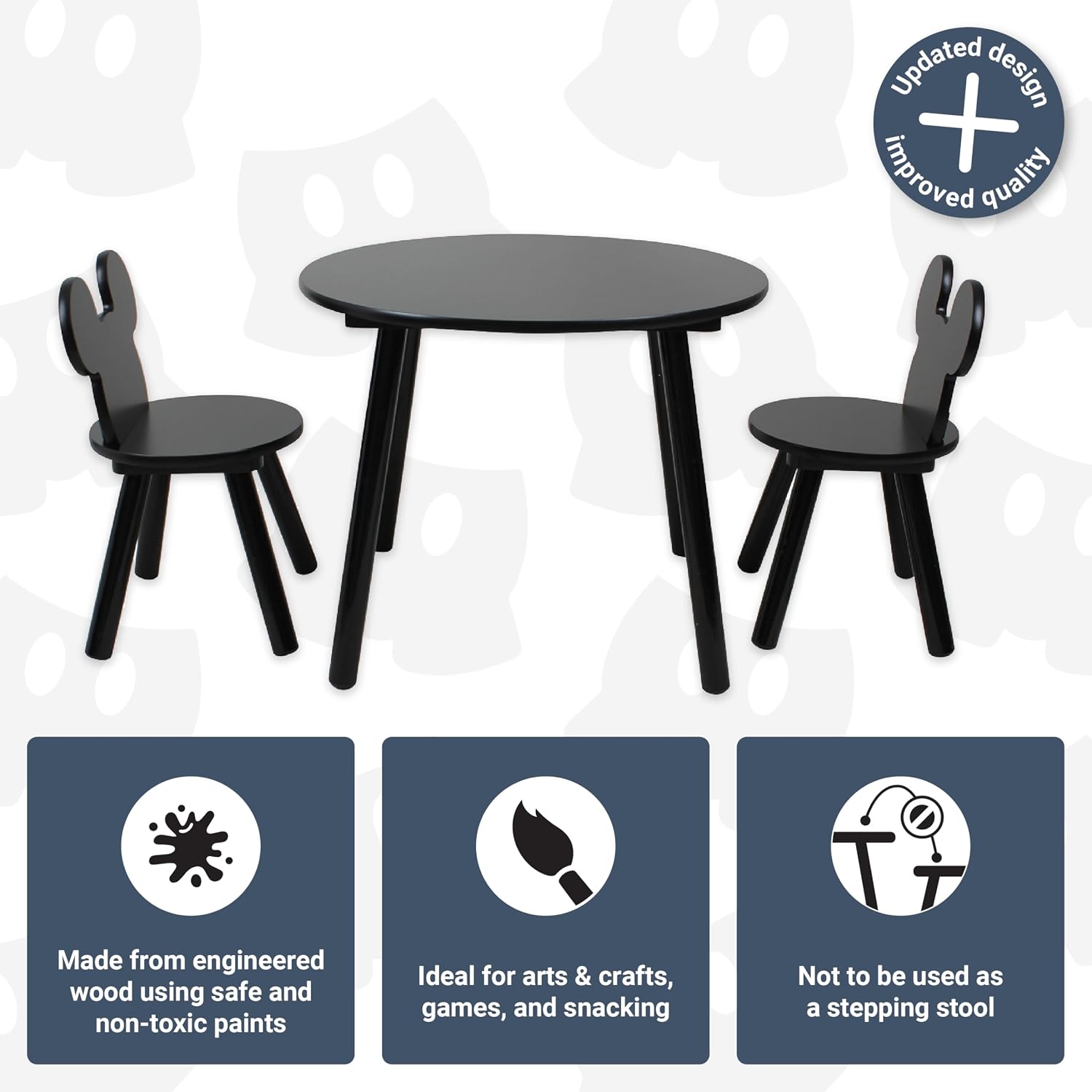 Disney Classic Mickey Mouse Table and Chair Set for 2, Holds up to 30kg per stool, Perfect for Playtime and Activities - Small, Black