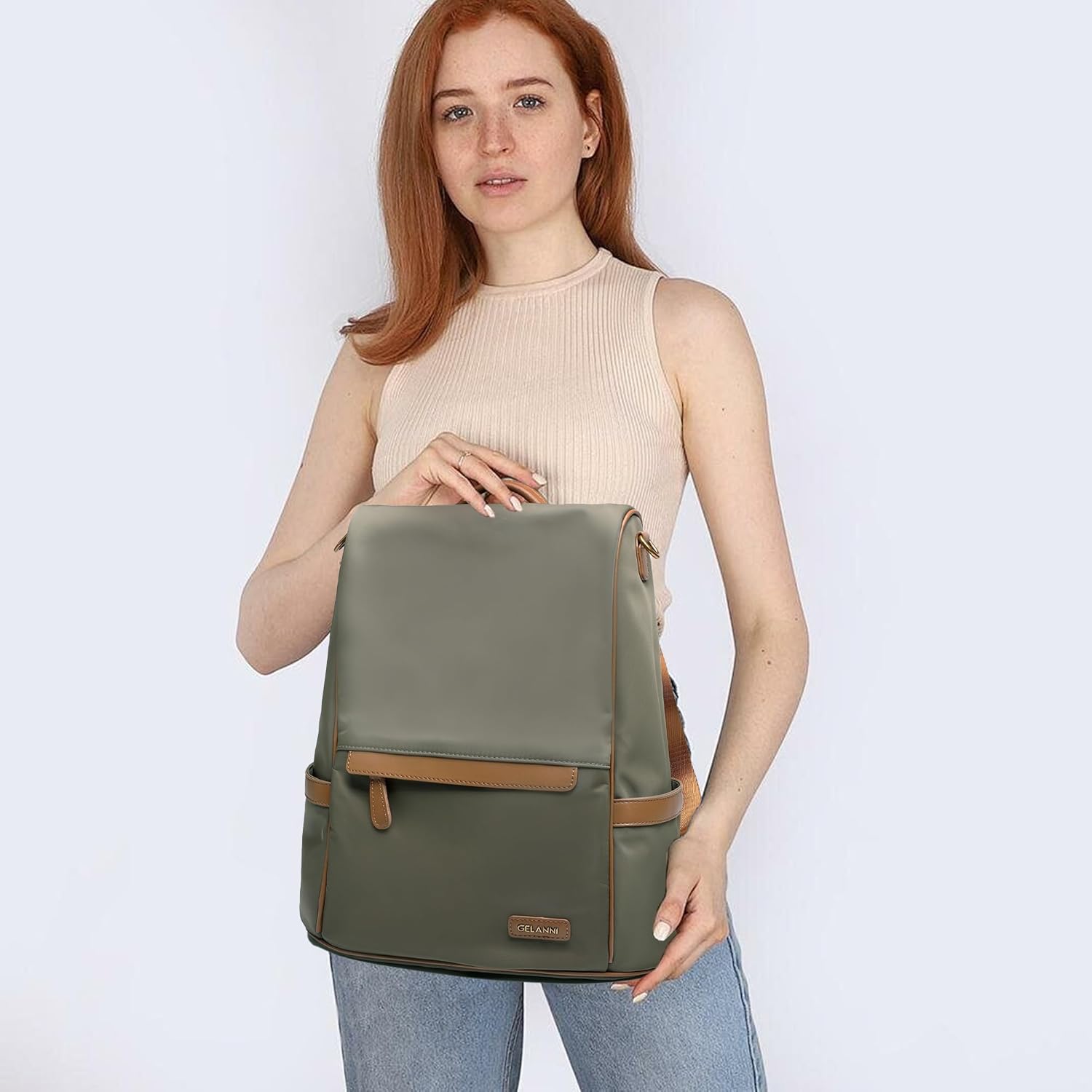 Womens Backpack Purse Anti-theft Fashion Waterproof Lightweight Small Backpack for Women Ladies Travel Nylon 2616-Green - Image 6