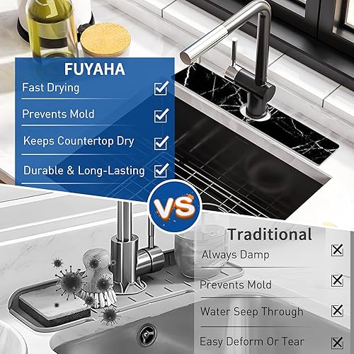 Miniatura 4 de FUYAHA Protector contra salpicaduras para fregadero de cocina tapete de grifo de cocina, tapete absorbente de grifo de tierra de diatomeas,