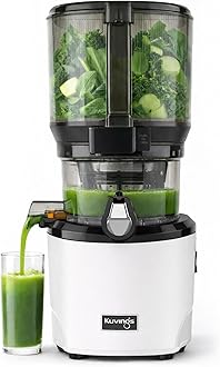 Kuvings AUTO10 Cold Press Juicer White - Hands-Free Masticating Juicer With 240W Motor - Quiet Electric Machine With 100 Ounce Batching Hopper for Juice, Smoothies, Nut Milk, and Sorbets