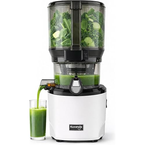 Kuvings AUTO10 Cold Press Juicer White - Hands-Free Masticating Juicer With 240W Motor - Quiet Electric Machine With 100 Ounce Batching Hopper for Juice, Smoothies, Nut Milk, and Sorbets