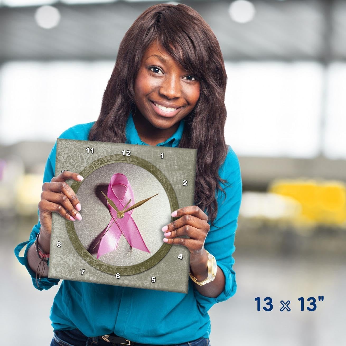 3dRose DPP_99446_2 Breast Cancer Awareness Ribbon-Wall Clock, 13 by 13-Inch