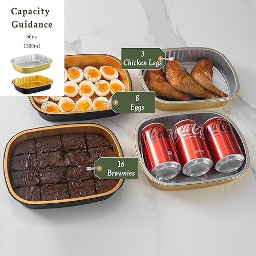 Miniatura 2 de Sartenes ovalados de papel de aluminio con tapas a presión (paquete de 5)  2 recipientes reutilizables más gruesos y resistentes de 50 onzas para