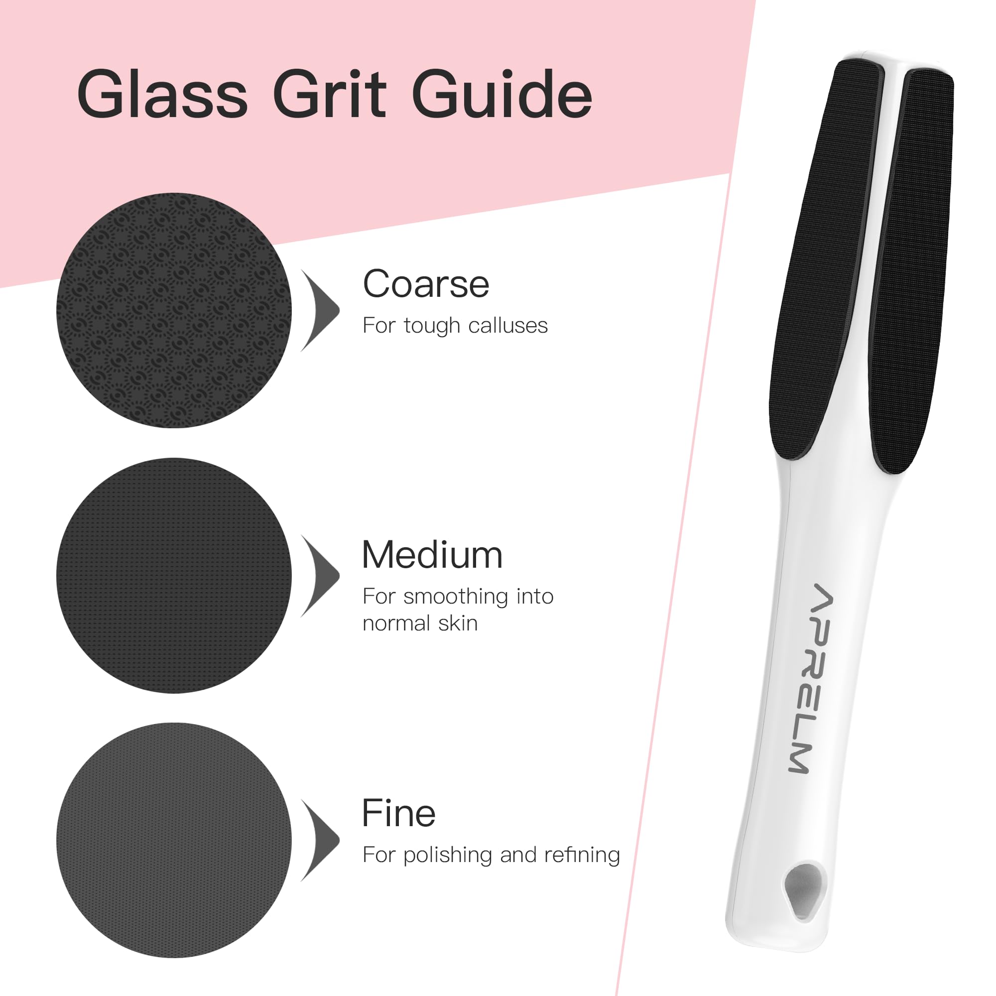 AprElm-H3 Professional 3-Sided Glass Foot Callus Remover, 3-in-1(Coarse, Medium, Fine) Foot File Pedicure Tools for Feet Hard Skin Smooth Polishing (White)