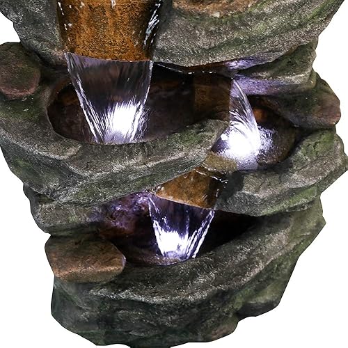 Miniatura 8 de SunJet Fuente de agua para exteriores de 40.5 pulgadas de alto, cascada en cascada de 6 niveles con luces LED, tranquilidad calmante para el hogar,