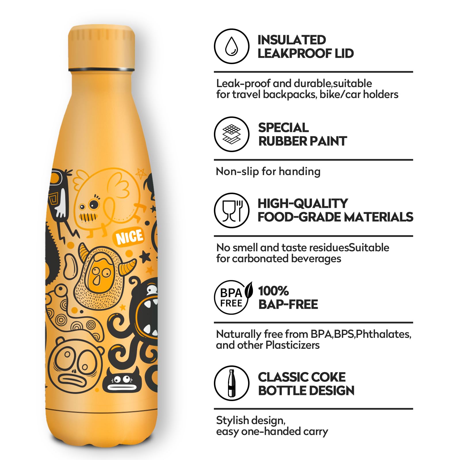 JAPORIA Borraccia Termica 500ml, Personalizzate, Borraccia in Acciaio Inox, senza BPA, Borracce per Scuola, Sport, Campeggio, Yoga, Palestra, Ciclismo - 3