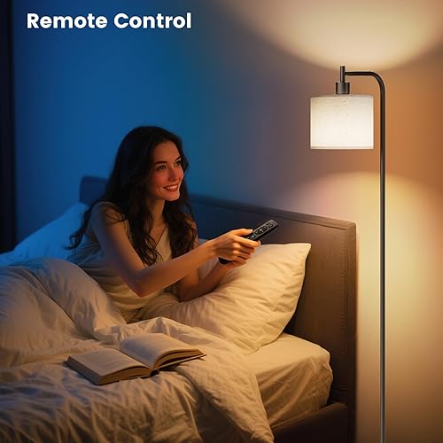 Miniatura 3 de Lámpara de pie con pantalla de lino, lámpara de pie alta regulable con control remoto y 3 temperaturas de color, modernas lámparas de pie de esquina