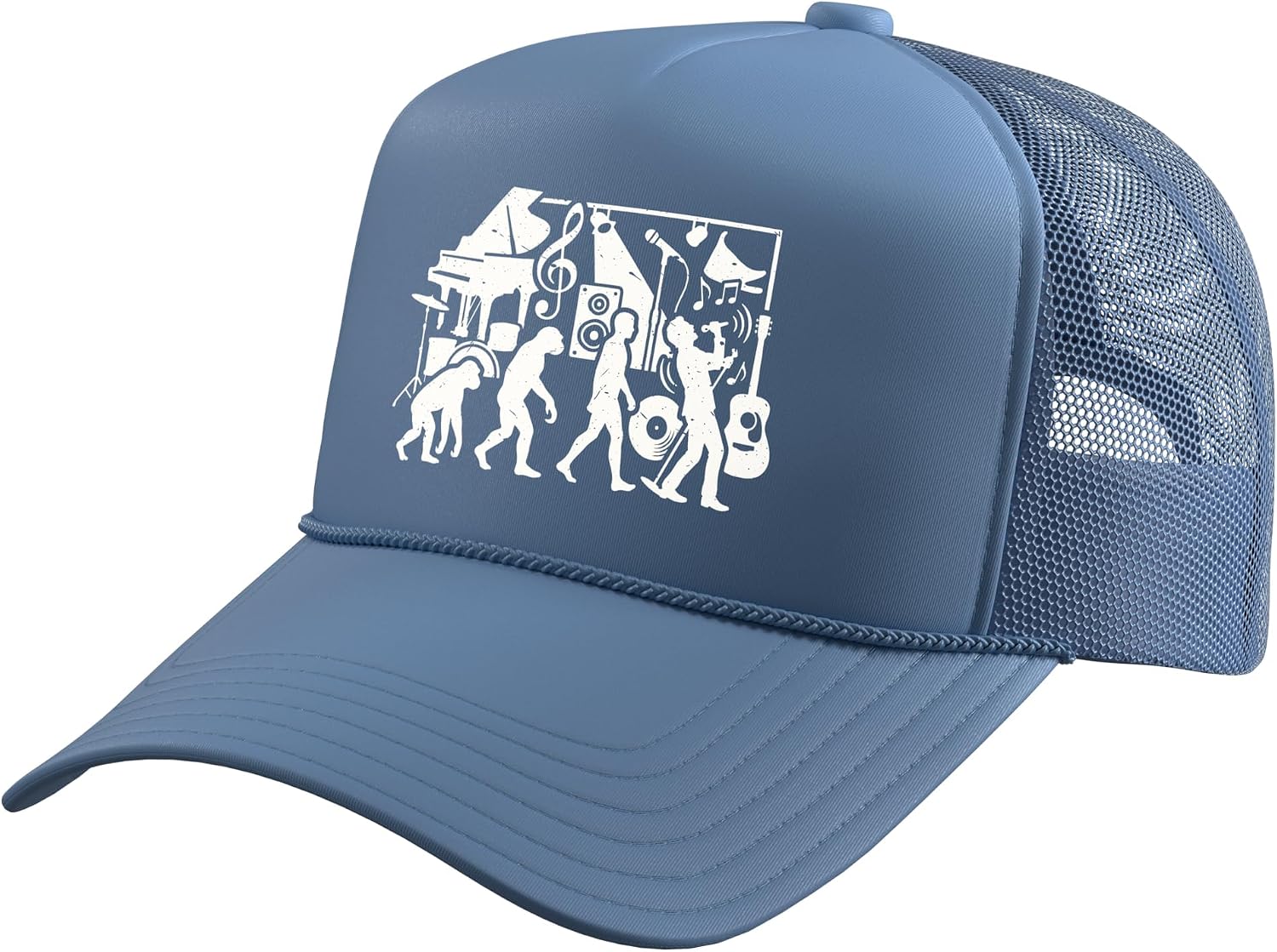 Singer Evolution Funny Music Performance Graphic Trucker Hat with Adjustable Mesh Back
