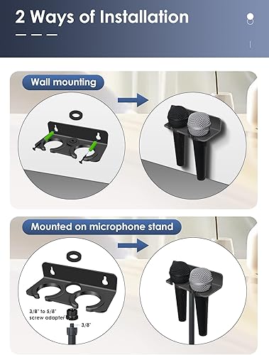 Miniatura 2 de Soporte de micrófono múltiple para pared (aluminio) para portátil dinámico con cable e inalámbrico, organizador de micrófono múltiple para soporte