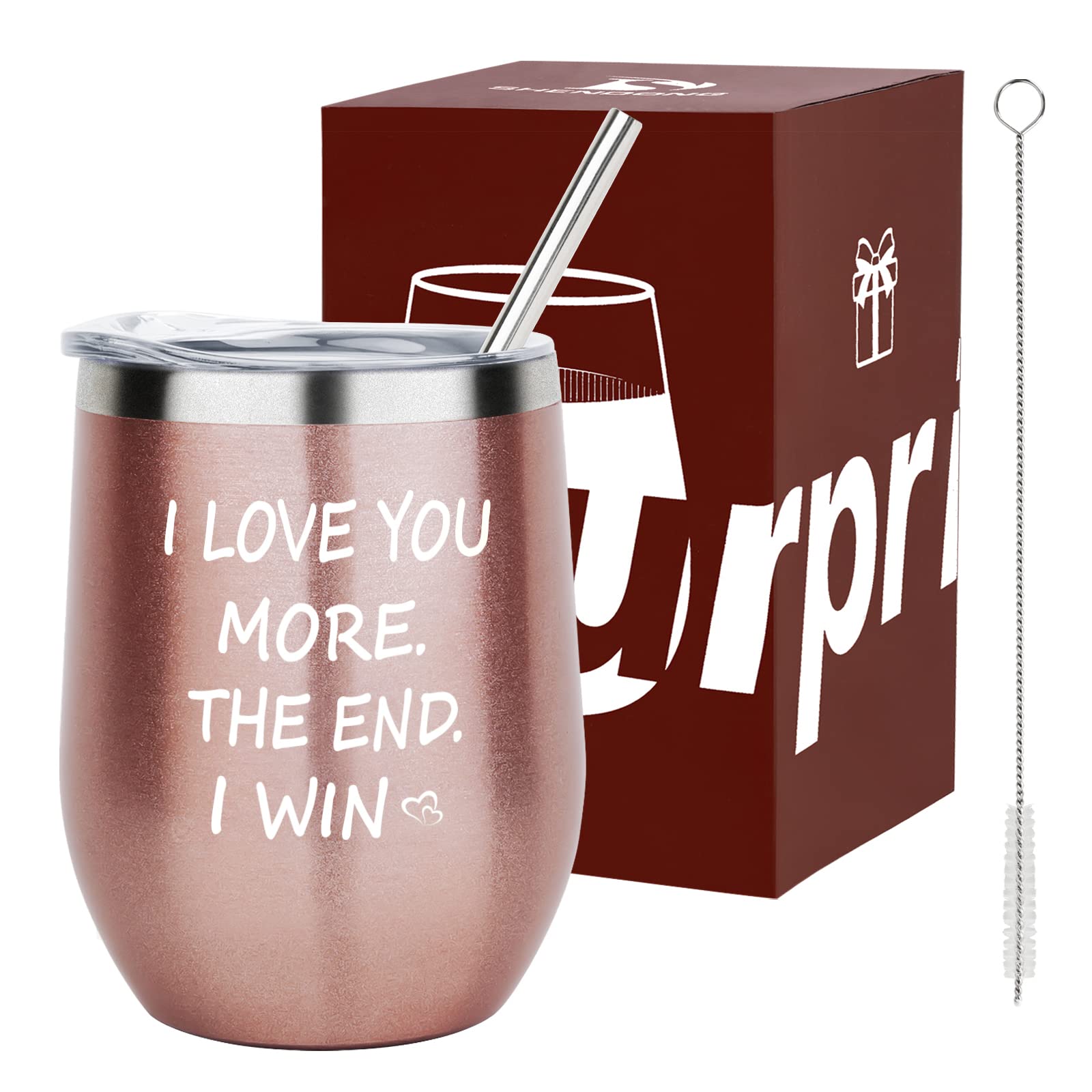 Valentine's Day Gifts for Women Wife Girlfriend I Love You More The End I Win Tumbler Valentines Day Wine Tumbler 12 Ounce with Gift Box
