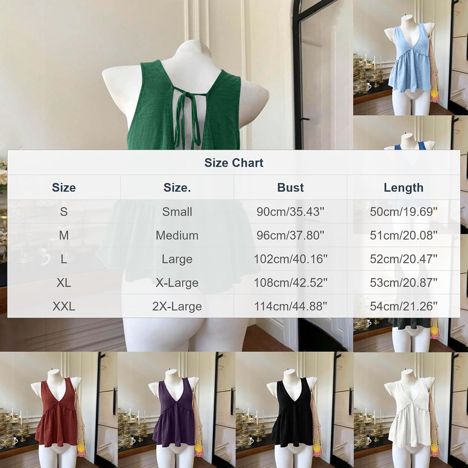 Women's Summer Peplum Tank Tops V Neck Lace Up Open Back Sleeveless Blouse Sexy Cute Beach Babydoll Shirts