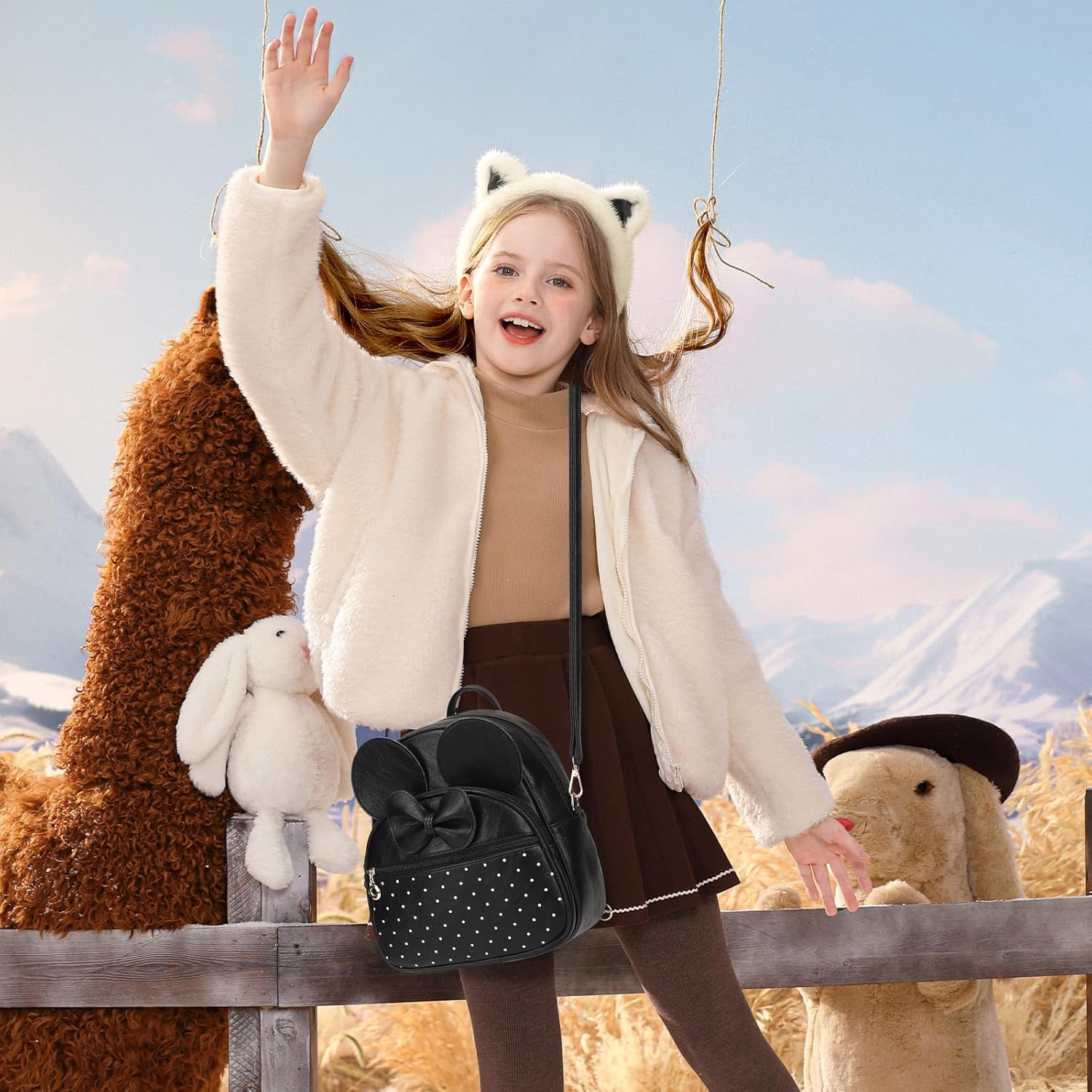 KL928 Girls Mini Backpack Bowknot Polka Dot Cute Daypacks Convertible Shoulder Bag Purse for Women (Black) - Image 7