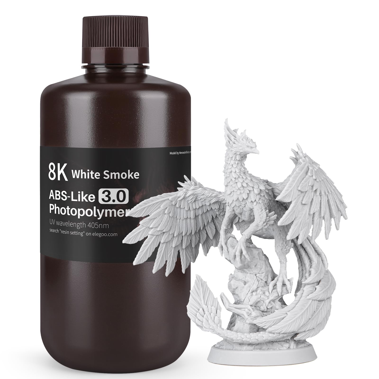 ELEGOO Resina ABS-Like 3.0, LCD UV Resina Rapida Alta Precisione, Non-Brittle, Migliorata Forza e Durezza per LCD/DLP Stampante 3D Resina Fotopolimerica, Fumo Bianco 1000G